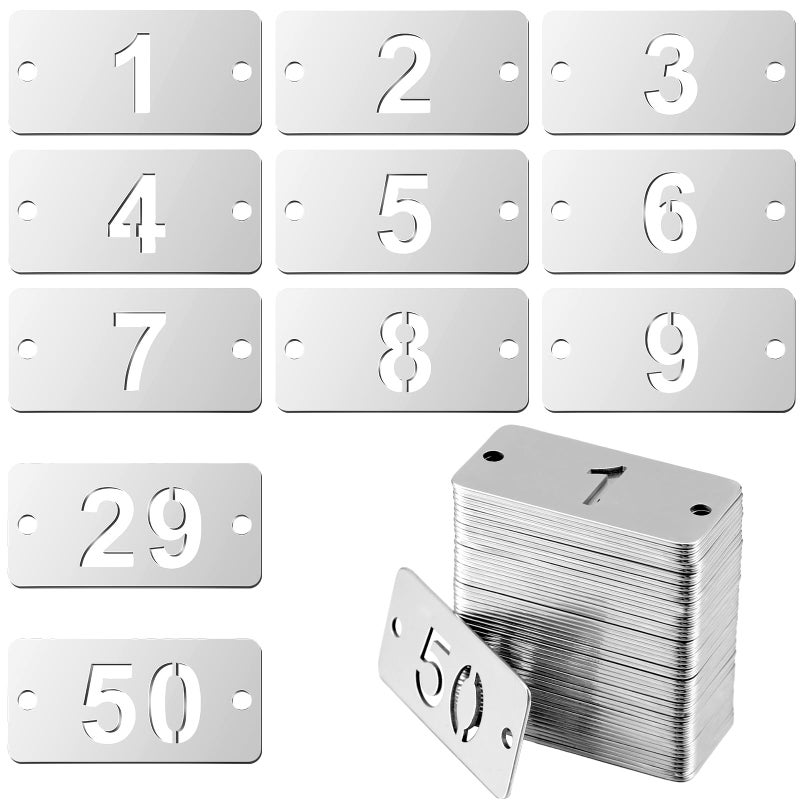 Hicarer Metal Numbered Tags Stainless Steel Number ID Key Tags with Holes Numbered Key Rings Chain 50 Pcs150 Rectangle - Image 2