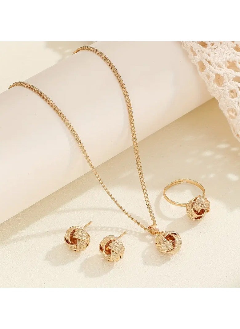 Goolsky 4-Piece Bohemian Chic Jewelry Set - Hypoallergenic, Iron Hollow Knot Design, Fashionable Daily Wear & Vacation Accessory, Perfect for Women, Ideal Valentine's Day Gift, Nickel-Free, Lead-Free, Durable, and Stylish  - Image 1