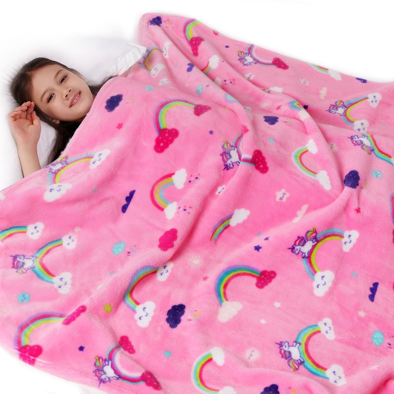 Lukeight Pink Rainbow Toddler Blanket Gifts for Girls Plush Unicorns Throw Blanket for Kids and Adults Thick and Warm Girls Blanket for Teens Birthday Gifts Rainbow Unicorns 50x60 Inches