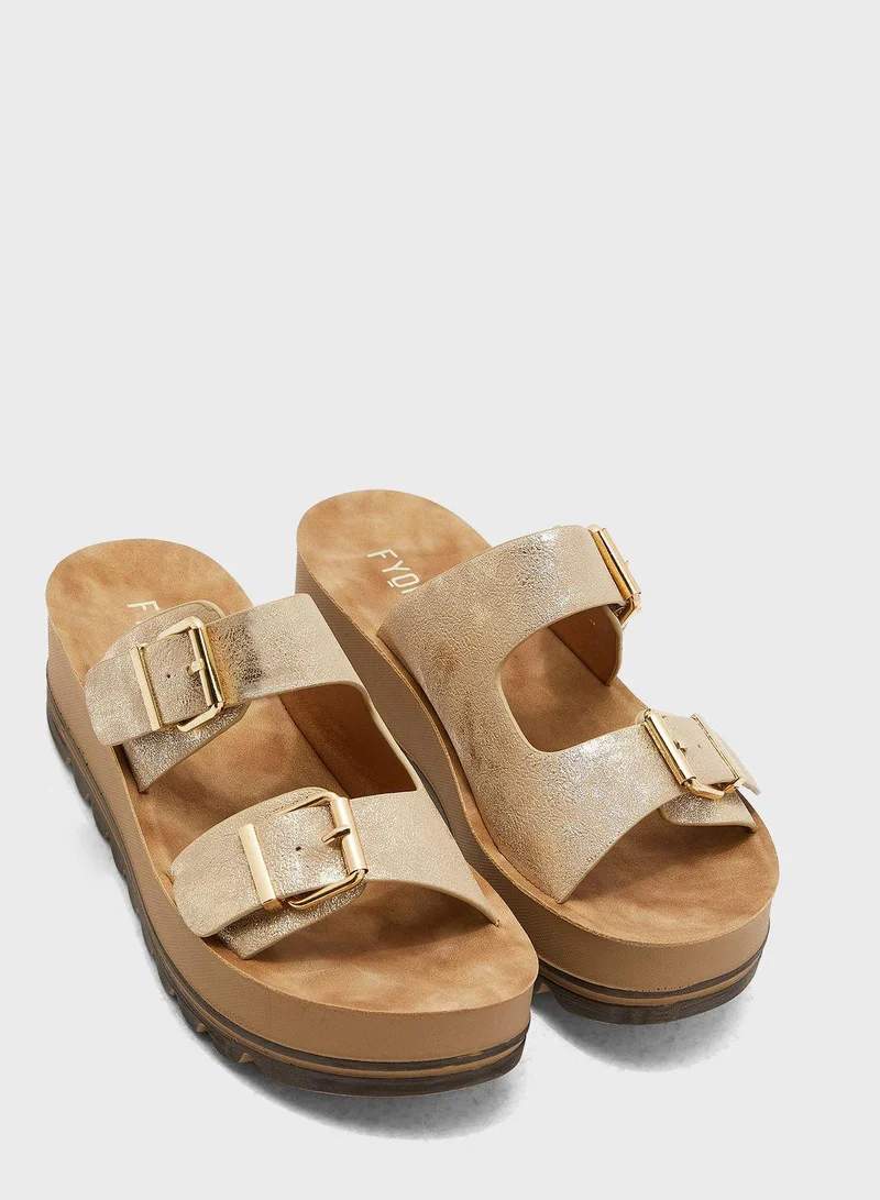 FYOR Double Strap Buckle Detail Flat Sandals