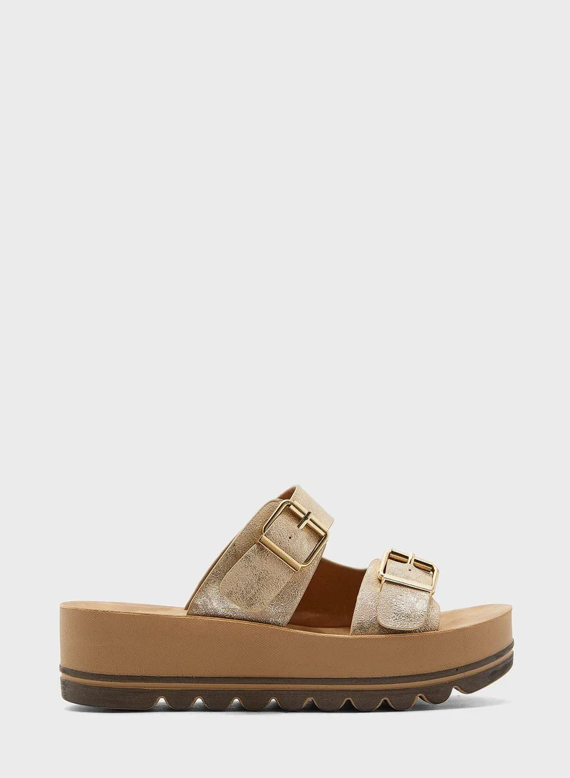 FYOR Double Strap Buckle Detail Flat Sandals