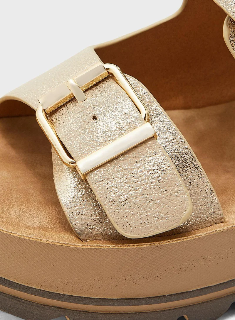FYOR Double Strap Buckle Detail Flat Sandals
