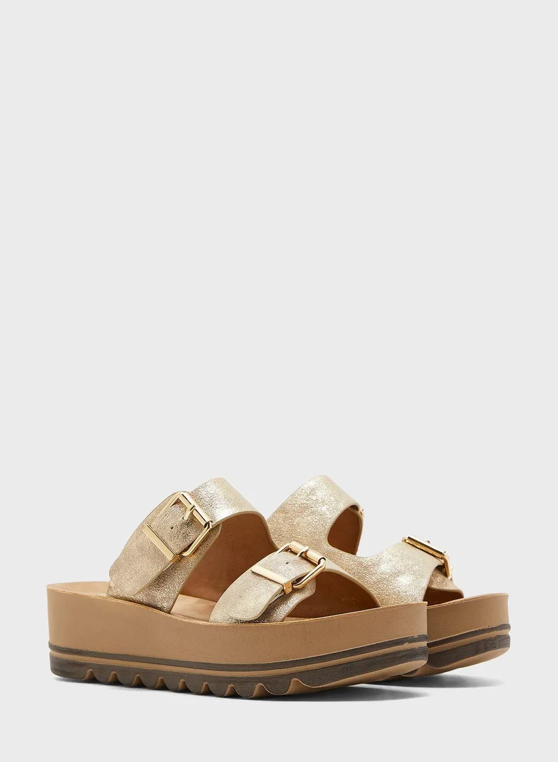 FYOR Double Strap Buckle Detail Flat Sandals
