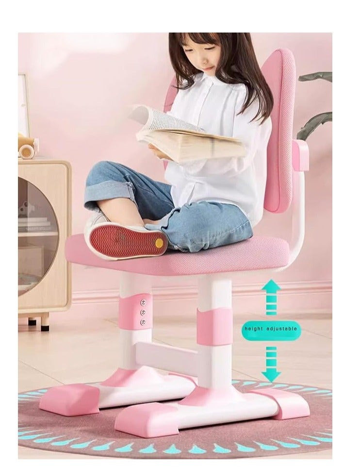 Generic Kids Study Table Chair Set, Girl Boy Adjustable Height Study Desk with Bookshelf, Wooden Children School Study Laptop Workstation Table Stand for Home School Learning Writting Reading (Pink)  - Image 2