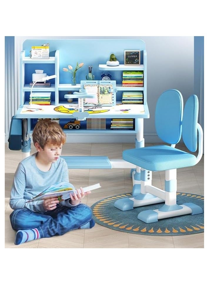 Generic Kids Study Table Chair Set, Girl Boy Adjustable Height Study Desk with Bookshelf, Wooden Children School Study Laptop Workstation Table Stand for Home School Learning Writting Reading (Pink)  - Image 4