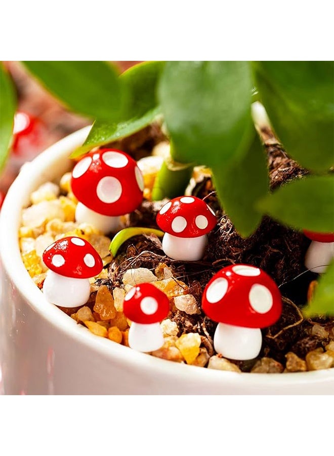 60pcs Mini Mushroom Miniature Model Artificial Garden Fairy Bonsai Flower Pot Resin Craft Decoration Home DIY Miniature Landscape Decoration (Red) - Image 2