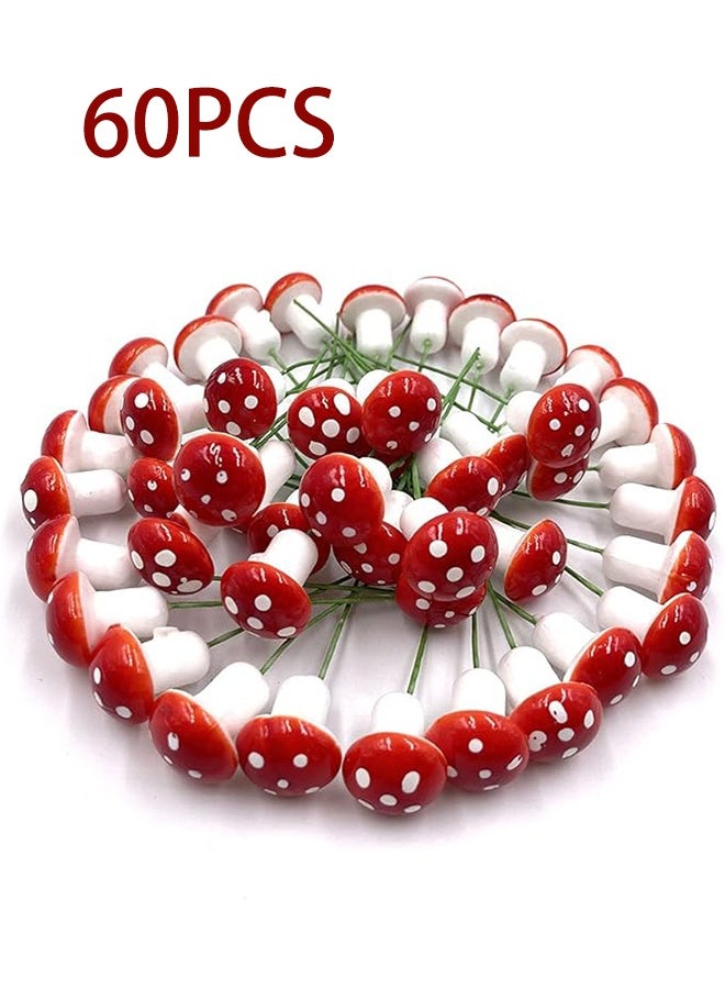 60pcs Mini Mushroom Miniature Model Artificial Garden Fairy Bonsai Flower Pot Resin Craft Decoration Home DIY Miniature Landscape Decoration (Red) - Image 1