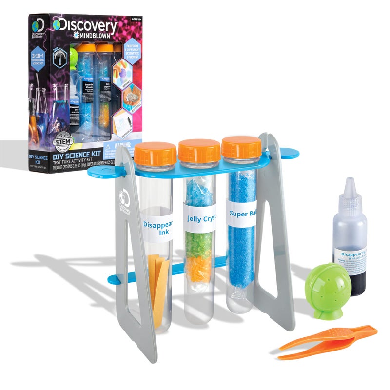Discovery Kids Discovery #MINDBLOWN 14-Piece Test Tubes DIY Science Kit with 3 Educational Experiments, Educational STEM Activity Set, Fun Learning Toy for Real Chemistry Experiments, Safe for Kids Ages 8+ - Image 1