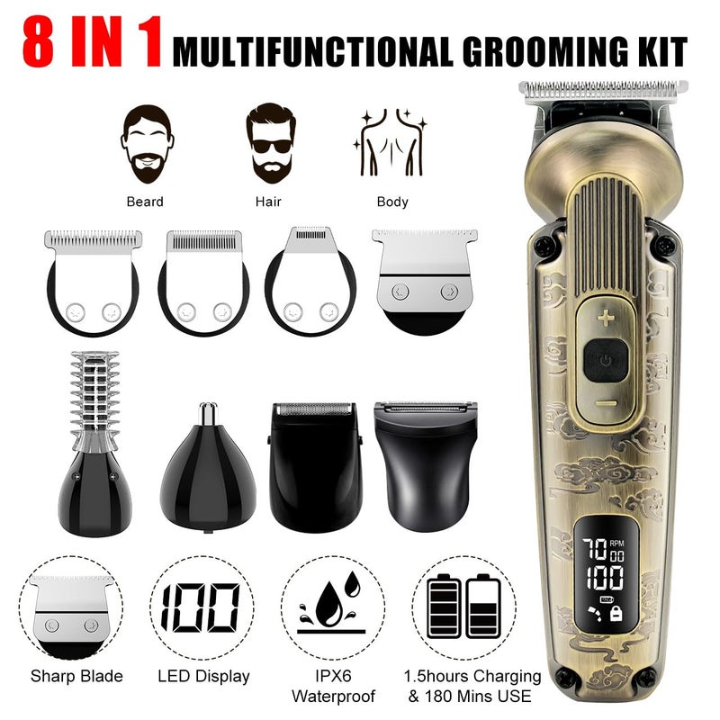 Hatteker Beard Trimmer Mustache Trimmer for Men 8 in 1 Adjustable Speed Waterproof Hair Clipper TBlade Trimmer Electic Razor Shavers Cordless Mens Gift Grooming Kit with Face Nose Body - Image 2