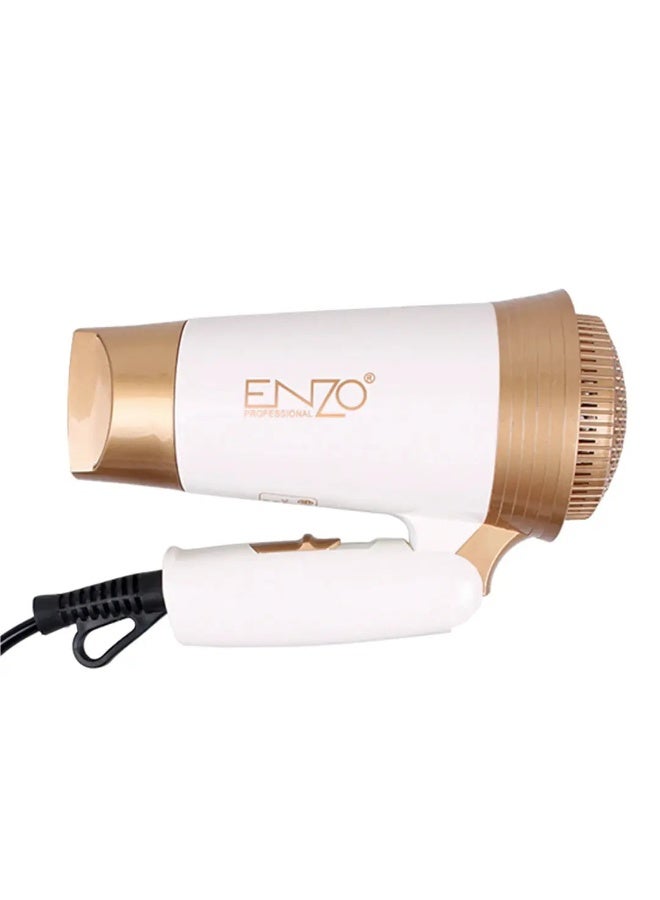 ENZO Professional مجفف الشعر القابل للطي ENZO EN-607 - مجفف شعر نانو تيتانيوم مدمج ومحمول مع محرك قوي، إعدادات حرارة وسرعة قابلة للتعديل، زر تبريد، وفلتر قابل للإزالة - النسخة الدولية (ذهبي) - Image 2
