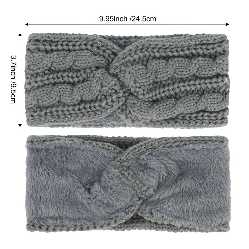 Semato 2 Pcs Ear Warmers Headband for Women Ear Muffs for Winter Women Thick Chunky Crochet Knitted Turban Headbands Winter Accessories(Light grey + dark grey) - Image 2