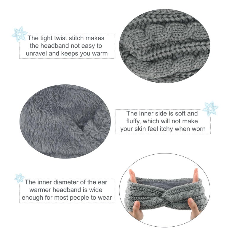 Semato 2 Pcs Ear Warmers Headband for Women Ear Muffs for Winter Women Thick Chunky Crochet Knitted Turban Headbands Winter Accessories(Light grey + dark grey) - Image 3