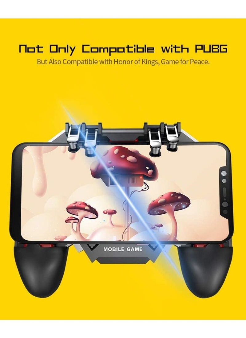 AK77 Mobile Game Controller, PUBG Game Controller Gamepad, with 6 Finger Gaming Trigger, Phone Controller Gamepad with Cooling Fan, Shoot Sensitive Controller Gamepad for IOS Android Mobile Phone，