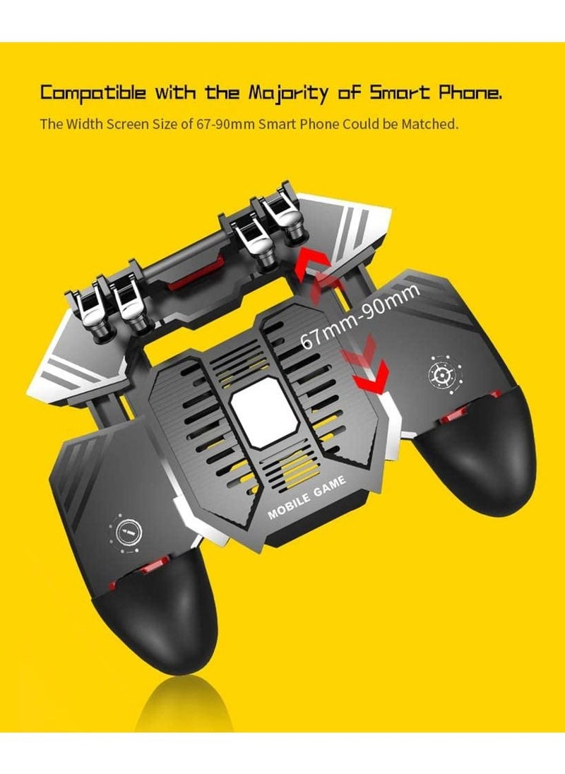 AK77 Mobile Game Controller, PUBG Game Controller Gamepad, with 6 Finger Gaming Trigger, Phone Controller Gamepad with Cooling Fan, Shoot Sensitive Controller Gamepad for IOS Android Mobile Phone，