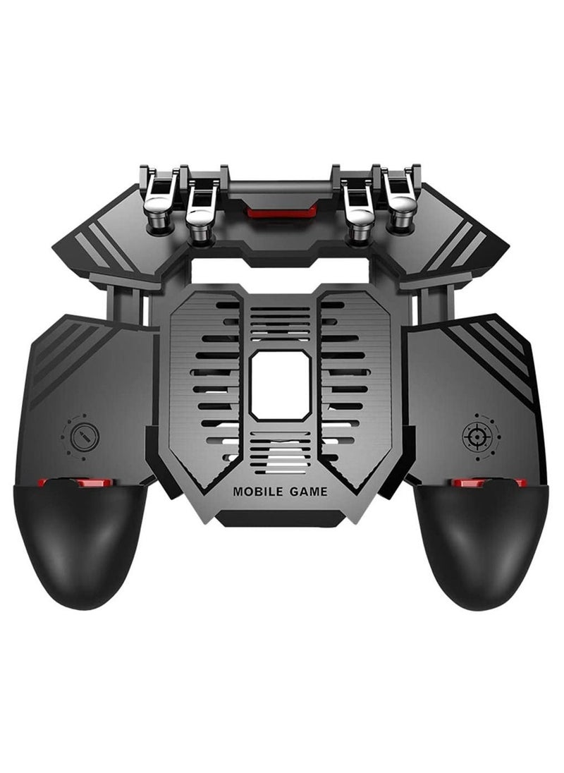 AK77 Mobile Game Controller, PUBG Game Controller Gamepad, with 6 Finger Gaming Trigger, Phone Controller Gamepad with Cooling Fan, Shoot Sensitive Controller Gamepad for IOS Android Mobile Phone，