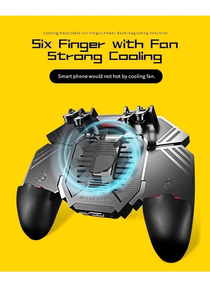 AK77 Mobile Game Controller, PUBG Game Controller Gamepad, with 6 Finger Gaming Trigger, Phone Controller Gamepad with Cooling Fan, Shoot Sensitive Controller Gamepad for IOS Android Mobile Phone，