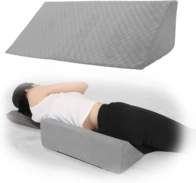 Jacobable Bed Wedge Pillow for Side Sleeping Sponge Filled Body Positioning Triangle Pillow Suitable for Pregnancy and Surgery Prevent Bed Sore for Leg and Back Support with Pillow Case (Light Gray) - Image 1