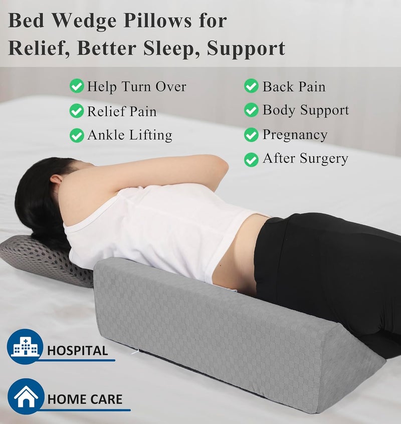 Jacobable Bed Wedge Pillow for Side Sleeping Sponge Filled Body Positioning Triangle Pillow Suitable for Pregnancy and Surgery Prevent Bed Sore for Leg and Back Support with Pillow Case (Light Gray) - Image 2