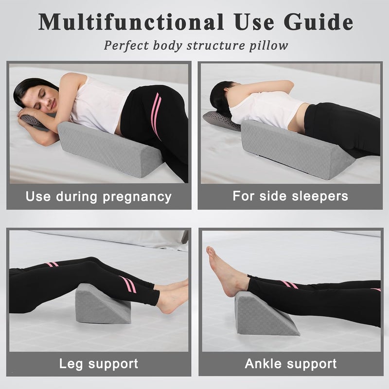Jacobable Bed Wedge Pillow for Side Sleeping Sponge Filled Body Positioning Triangle Pillow Suitable for Pregnancy and Surgery Prevent Bed Sore for Leg and Back Support with Pillow Case (Light Gray) - Image 3