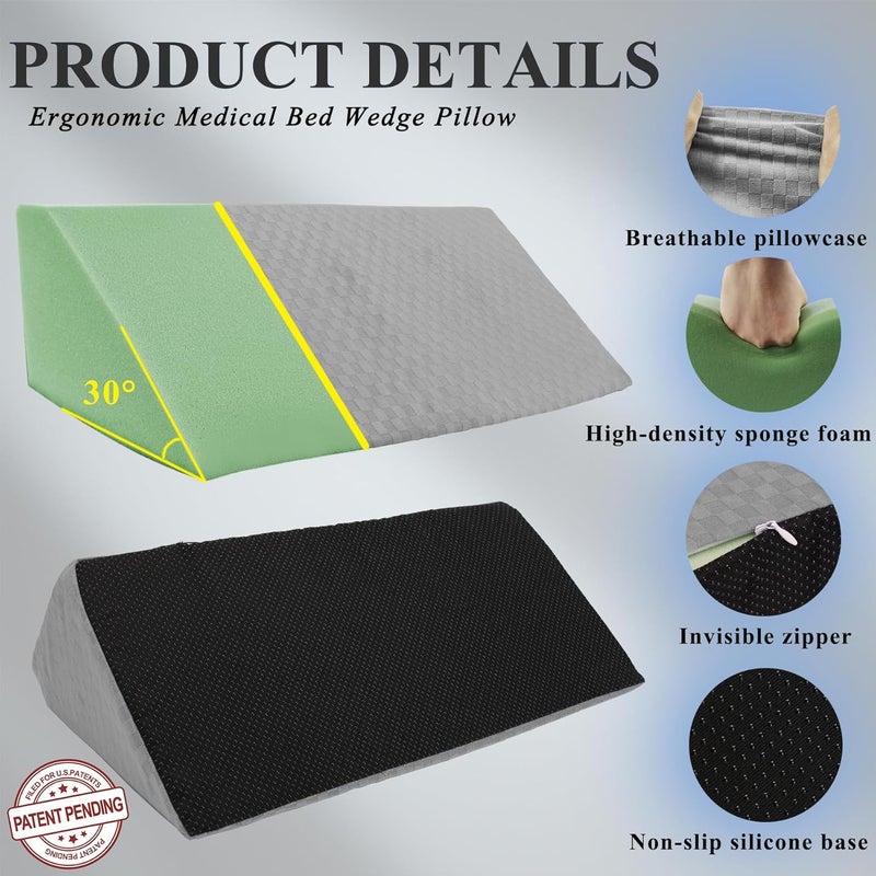 Jacobable Bed Wedge Pillow for Side Sleeping Sponge Filled Body Positioning Triangle Pillow Suitable for Pregnancy and Surgery Prevent Bed Sore for Leg and Back Support with Pillow Case (Light Gray) - Image 5