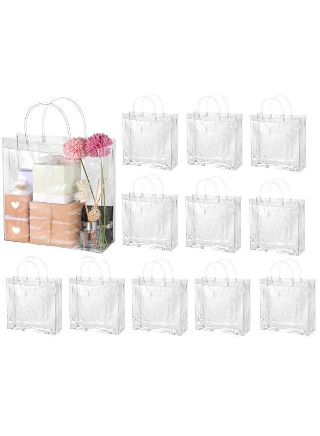 Satyam Kraft SATYAM KRAFT 12 Pcs Transparent Goodie Bags with Handle | Gift for Her / Him, Mothers Day Gifting ,Gift Bags, Clear Shopping Bags for Wedding, Birthday, Return Gifts, Party Favors, Hampers (25.5 x 24 x 8 cm, Pack of 12) - Image 1