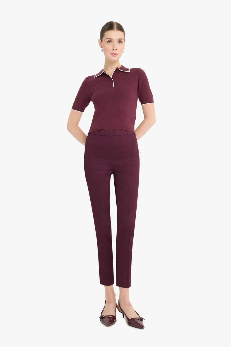 DeFacto Red Woman Cigarette Fit Super Skinny Hem Satin Trousers Casual - Image 1