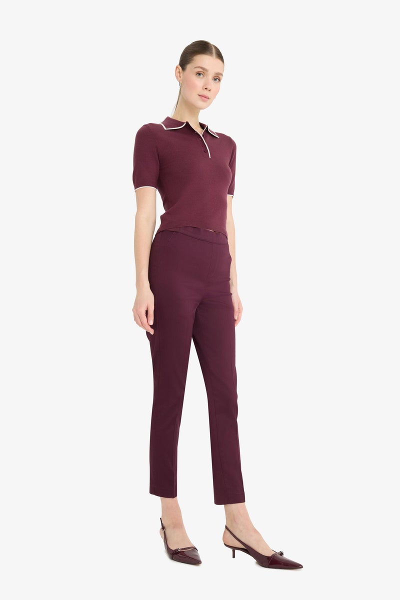 DeFacto Red Woman Cigarette Fit Super Skinny Hem Satin Trousers Casual - Image 3