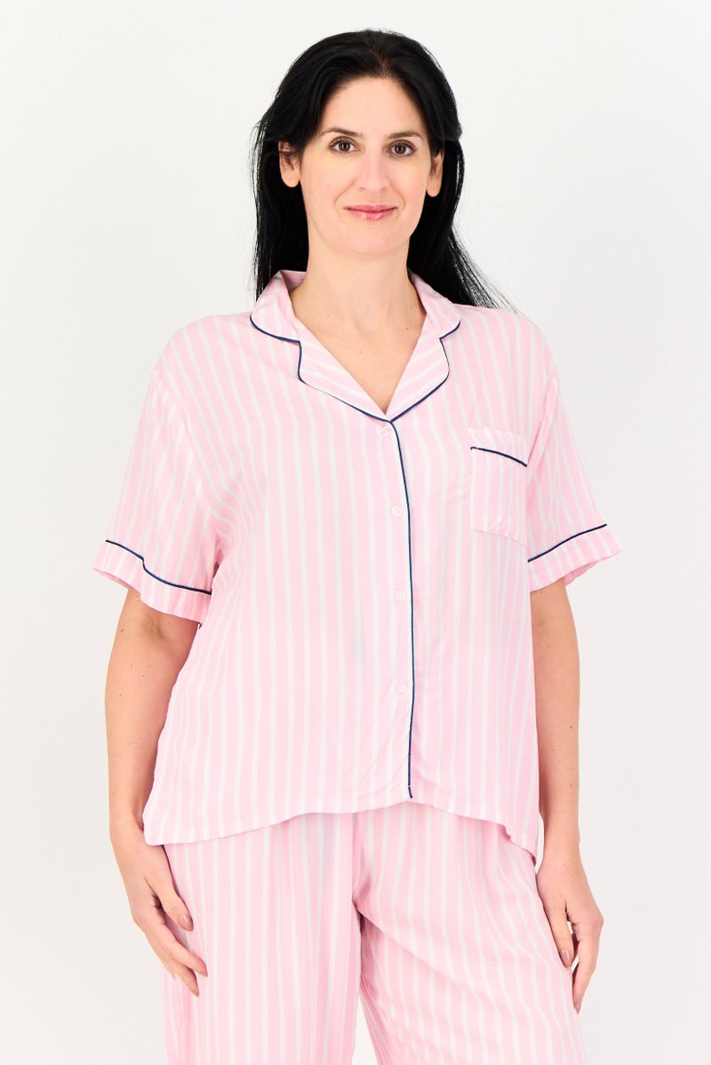 bebe Women 2 Piece Short Sleeve Top And Bottom Pajama Set, Multicolor  - Image 2