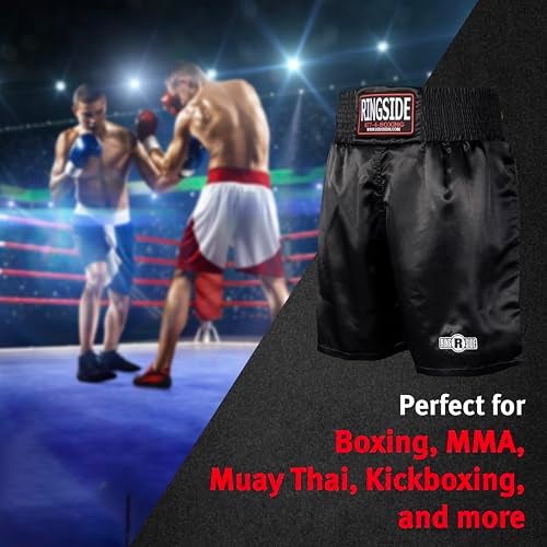 Ringside شورتات الملاكمة برو ستايل من رينغسايد، شورتات ساتان للرجال والنساء، مثالية لمنافسات MMA، موياي تاي، أسود، كبير - Image 5