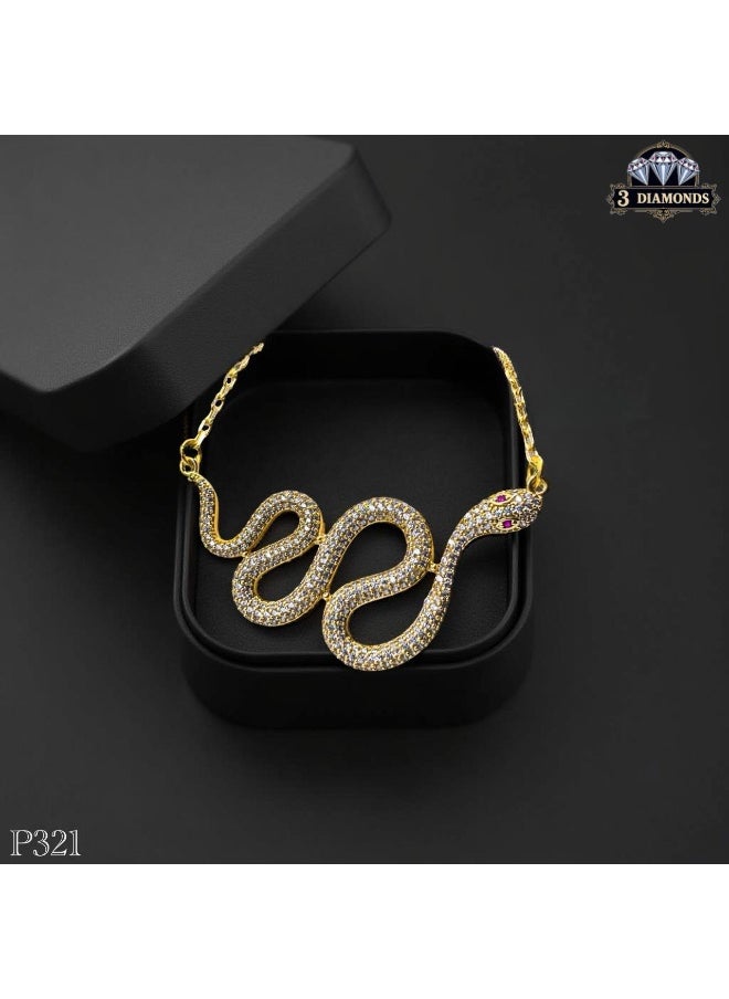 3Diamonds Elegant Gold-Plated Snake Necklace | Sparkling Cubic Zirconia | Fashion Jewelry for Women | 3Diamonds Design | Statement Necklace  - Image 1