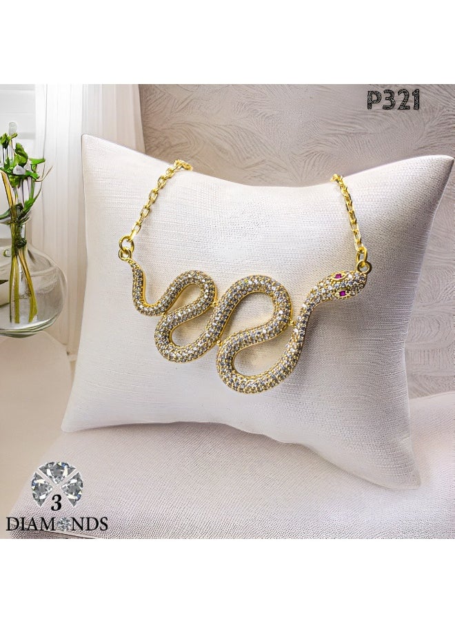 3Diamonds Elegant Gold-Plated Snake Necklace | Sparkling Cubic Zirconia | Fashion Jewelry for Women | 3Diamonds Design | Statement Necklace  - Image 3