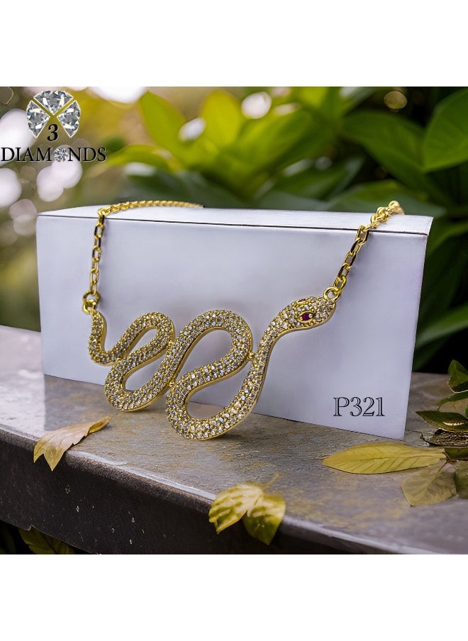3Diamonds Elegant Gold-Plated Snake Necklace | Sparkling Cubic Zirconia | Fashion Jewelry for Women | 3Diamonds Design | Statement Necklace  - Image 2