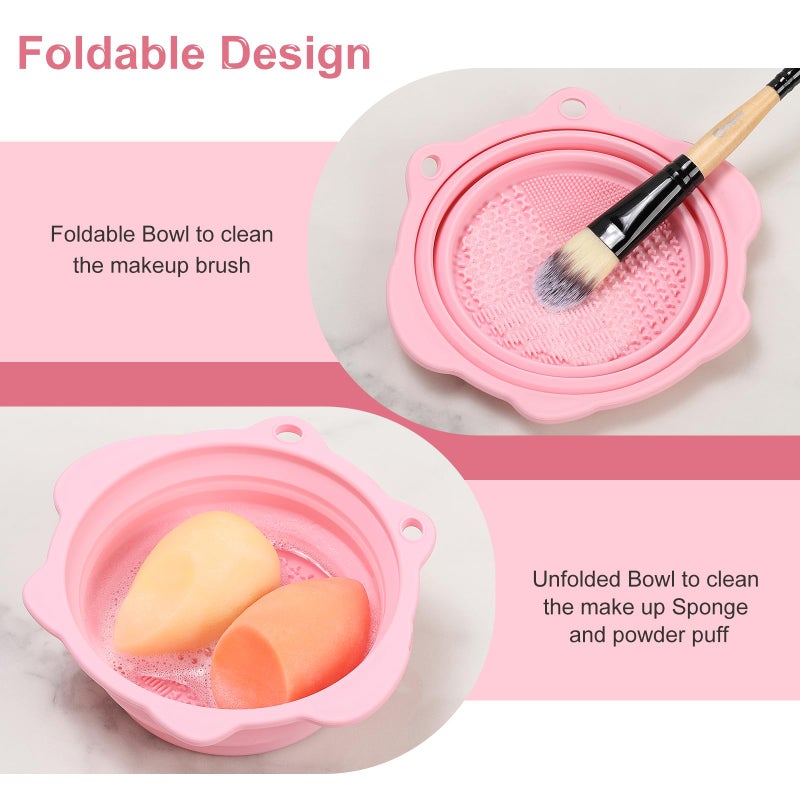 Etercycle Makeup Brush Cleaner, Etercycle Foldable Silicone Brush Cleaner Bowl Srubber, Portable Washing Tools for Makeup Brush,Powder Puff,Sponge (Light Pink) - Image 2