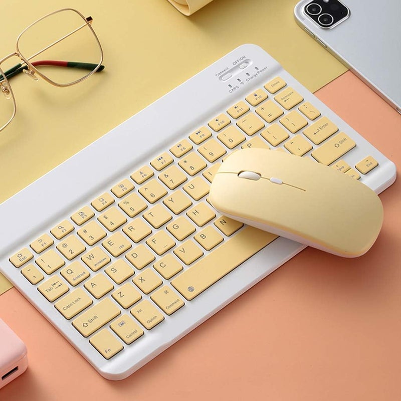 كلاراكو لوحة مفاتيح لاسلكية صغيرة تعمل بالبلوتوث مقاس 10 بوصات لأجهزة iPad وiPhone وApple وTablet Smart مقاس 10 بوصات باللون الأصفر - Image 2