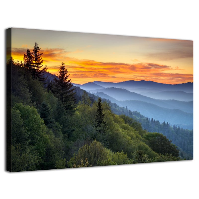 Sunset Mountain Wall Art for Living Room Nature Blue Ridge Mountain Picture Canvas Prints National Park Landscape Poster Photo Trees Forest Painting Artwork Framed Home Office Decorations 12x16