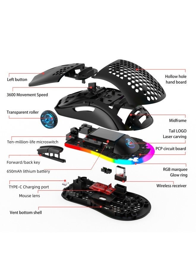 New three-mode wireless mouse 2.4G/wired/BT5.3 hole mouse 3600dpi rechargeable gaming mouse - Image 2