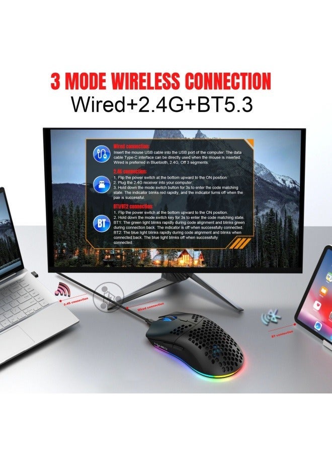 New three-mode wireless mouse 2.4G/wired/BT5.3 hole mouse 3600dpi rechargeable gaming mouse - Image 3