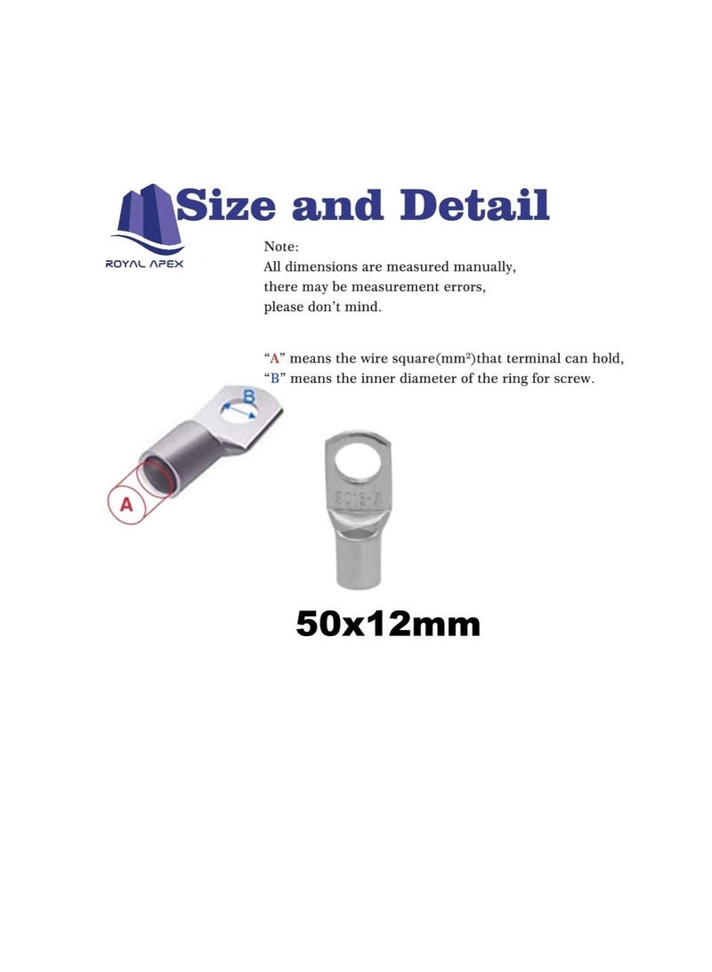Copper Cable Lugs 10Pcs Set-Wire Terminals, Connector Cable lugs Ring Battery SC Terminals, for Marine, Solar, Automotive, Electric, Home Applications etc (Hole Size 12mm, Cable Size 50mm) - Image 2