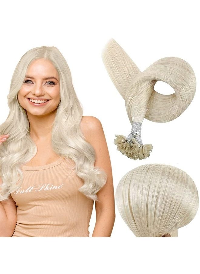 Full Shine U Tip Hair Extensions Keratin Human Hair 14 Inch Nail Tip Hair Extensions Color 1000 White Blonde Fusion Tip Remy Hair 50 Strands 40 Gram Pre Bonded Hair Extensions  - Image 1