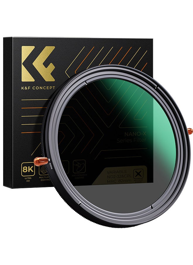 K&F Concept 77mm 2-in-1 Variable Adjustable ND Filter Neutral Density Fader 5-Stop ND2-ND32 and CPL Circular Polarizing Filter Ultra-thin with Cleaning Cloth for Camera Lens  - Image 1