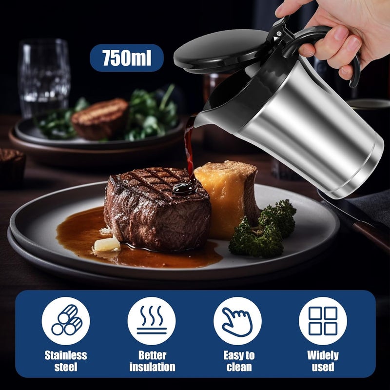 Double Insulated Gravy Boat, 26 Oz Stainless Steel Gravy Sauce Jug with Hinged Lid, Storage for Gravy or Cream, Double Wall Cream Caramel Sauce Gravy Pitcher for Home & Kitchen, Dishwasher safe - Image 2