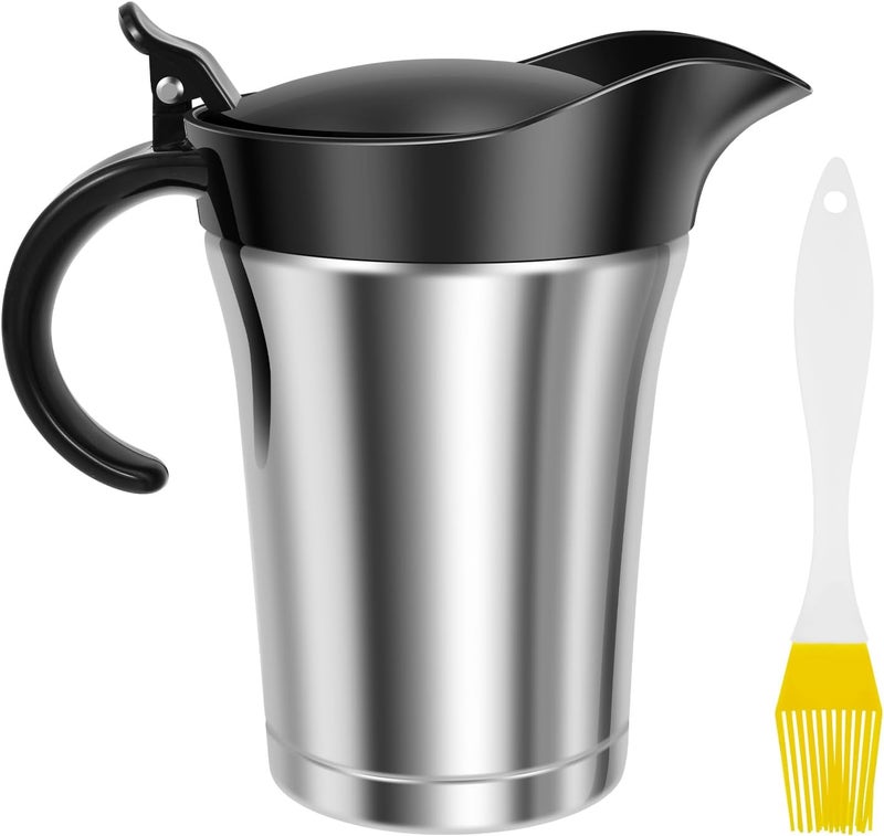 Double Insulated Gravy Boat, 26 Oz Stainless Steel Gravy Sauce Jug with Hinged Lid, Storage for Gravy or Cream, Double Wall Cream Caramel Sauce Gravy Pitcher for Home & Kitchen, Dishwasher safe - Image 1