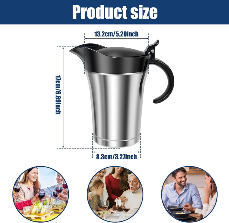 Double Insulated Gravy Boat, 26 Oz Stainless Steel Gravy Sauce Jug with Hinged Lid, Storage for Gravy or Cream, Double Wall Cream Caramel Sauce Gravy Pitcher for Home & Kitchen, Dishwasher safe - Image 3