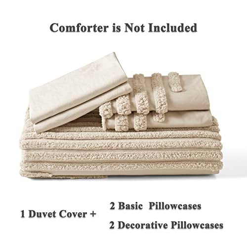 BEDAZZLED 5 Pieces King Duvet Cover Set, Boho Bedding Sets for Modern Home, Tufted and Super Soft Comforter Covers, Beige - Image 5
