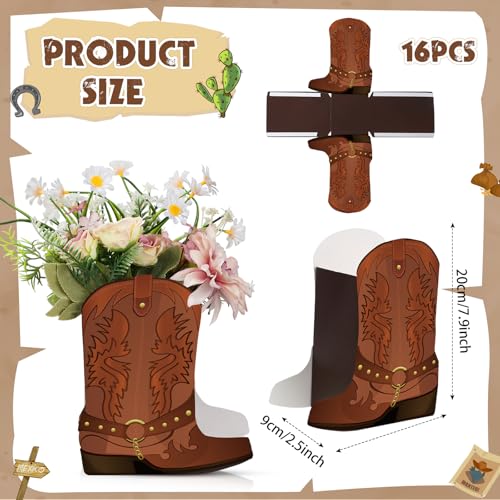 Weekgrat 16 Set Brown Western Cowboy Boots Flower Boxes Centerpiece Boot Shape Boxes Decorations Western Theme Party Cowgirl Favors for Cowboy Cowgirl Birthday Party Baby Shower Wedding Supplies - Image 3