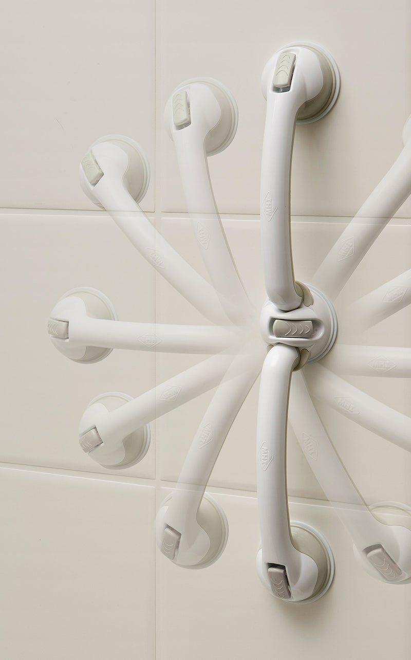 Safe-er-Grip شريط مساعدة التوازن القابل للدوران Safe-er-Grip، شريط أمان الحمام بكوب شفط، تركيب سهل بدون أدوات، 28 بوصة، أبيض ورمادي - Image 3