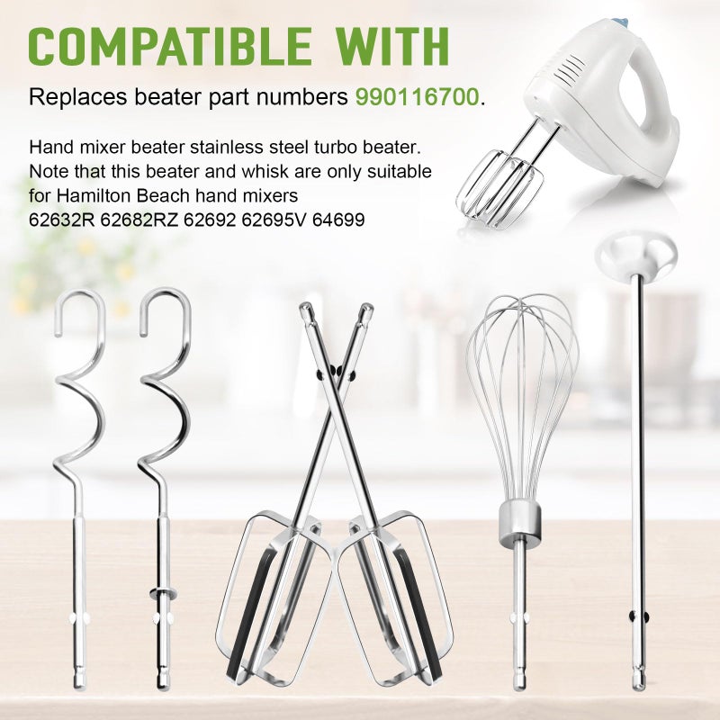 CHAR YONG Hand Mixer Attachments Replacement for Hamilton Beach Mixer Beaters Parts 62632R 62682RZ 62692 62695V 64699 - Hand Mixer Beaters,Wire Egg Whisk,Liquid Blending Rod,Dough Hooks,Set of 6 - Image 4