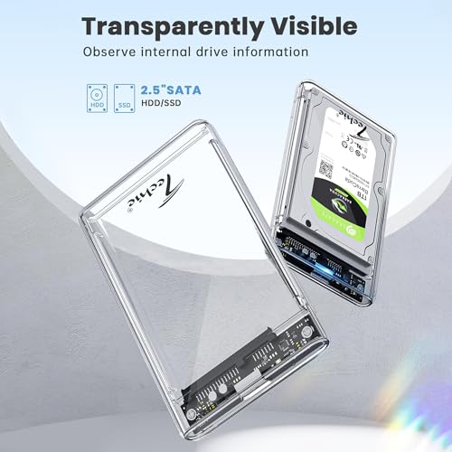 TECHIE 2.5” External Hard Drive Enclosure, HDD/SSD Transparent Enclosure, USB 3.0, Easy-Install Shockproof Case for Windows, macOS, Linux, Drives up to 4TB - Image 3