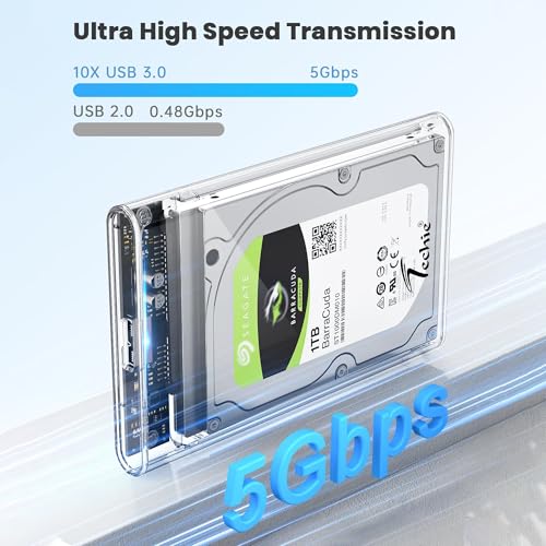 TECHIE 2.5” External Hard Drive Enclosure, HDD/SSD Transparent Enclosure, USB 3.0, Easy-Install Shockproof Case for Windows, macOS, Linux, Drives up to 4TB - Image 2