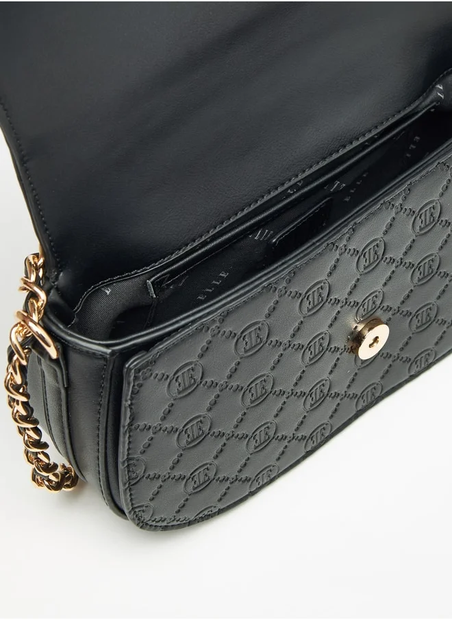 ايل Monogram Embossed Crossbody Bag with Chain Strap and Button Closure